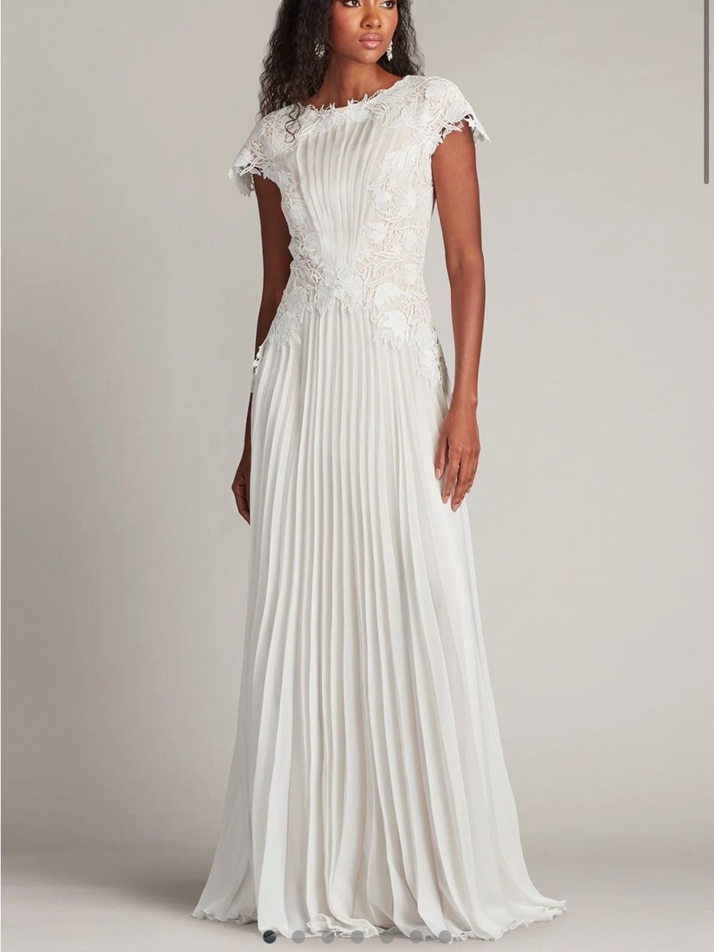 Tadashi Shoji Cassiel Pleated Chiffon Gown in Ivory Petal White  CHY25427L-IVPTL